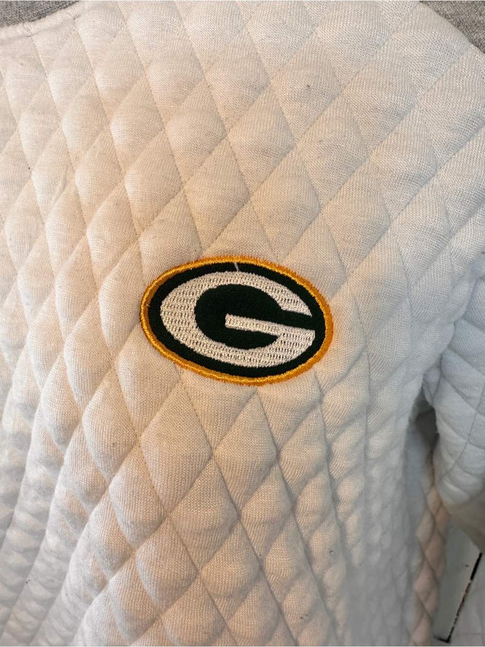 Green Bay Packers NFL Michael Strahan Quilted Sweatshirt Womens Small Gray White - Picture 6 of 10